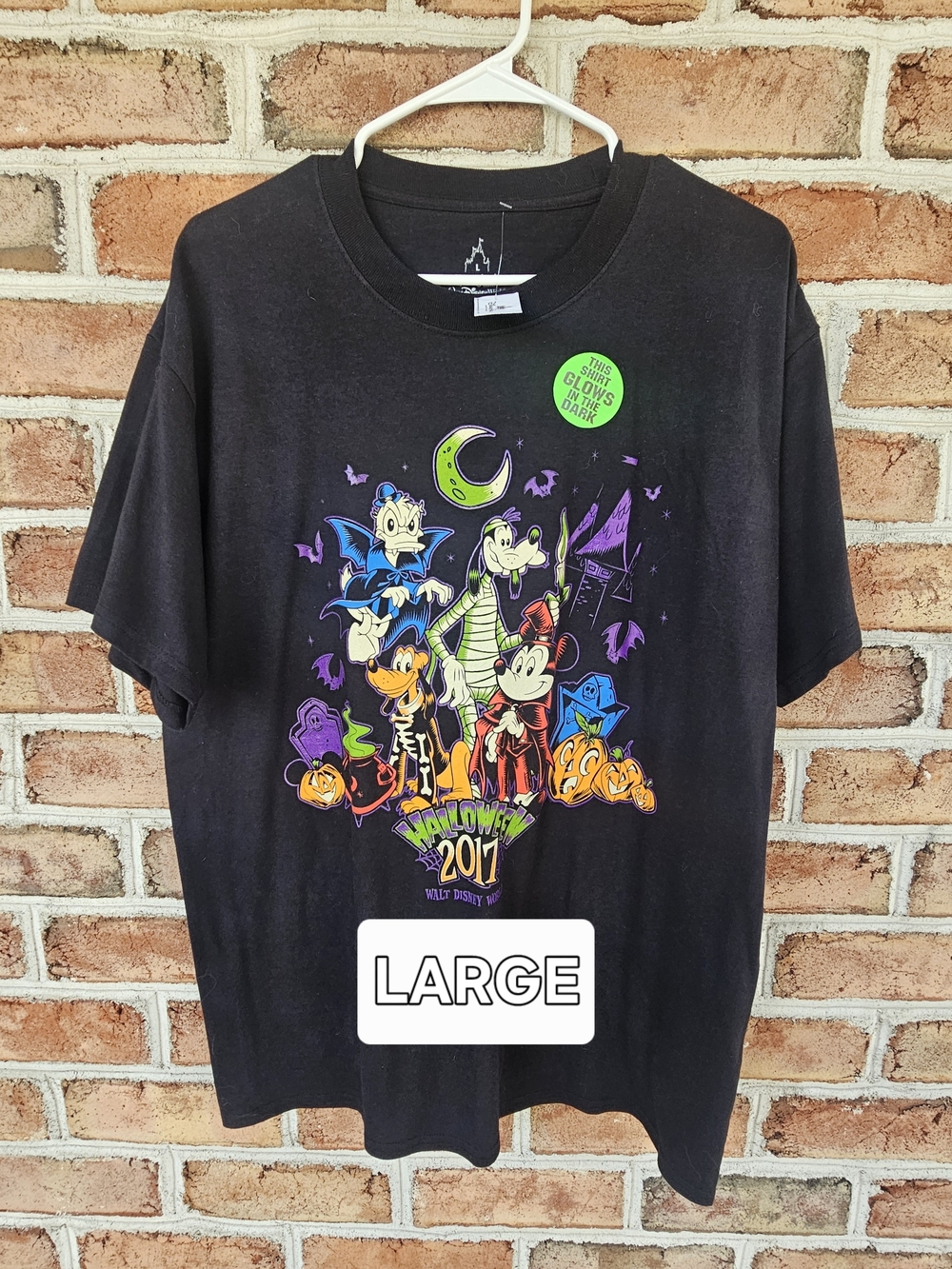 Disney Black Tee with Neon Green and Purple Halloween Accents